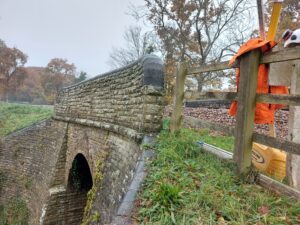 Vaux End Bridge with the ballast half way up the parapets