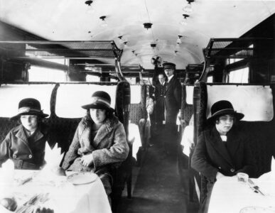 Interior of SR Restaurant Car 7943, showing what our coach would have looked like when built